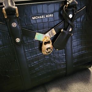 Large Hamilton Crocodile Embossed Leather Satchel